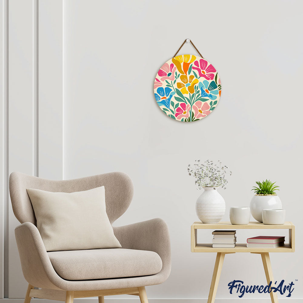 Paint by numbers on Wood Slice - Colorful Floral Pattern