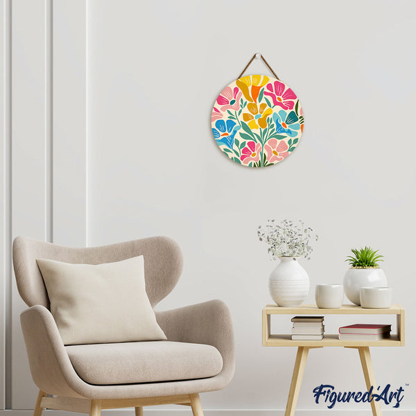 Paint by numbers on Wood Slice - Colorful Floral Pattern