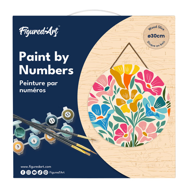 Paint by numbers on Wood Slice - Colorful Floral Pattern