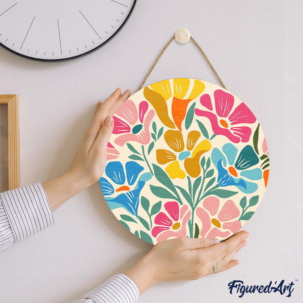 Paint by numbers on Wood Slice - Colorful Floral Pattern