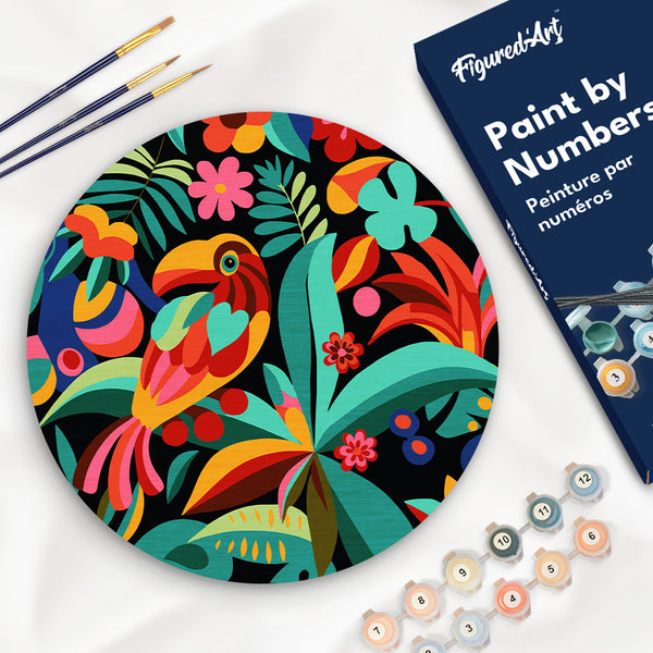 Paint by numbers on Wood Slice - Abstract Toucan Figured'Art USA