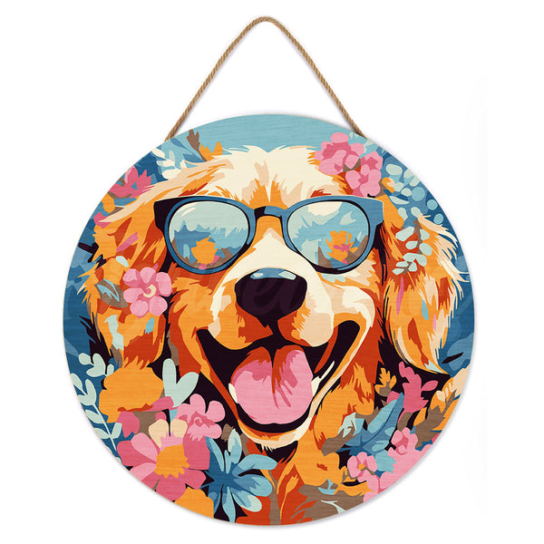 Paint by numbers on Wood Slice - Fantasy Dog and Flowers