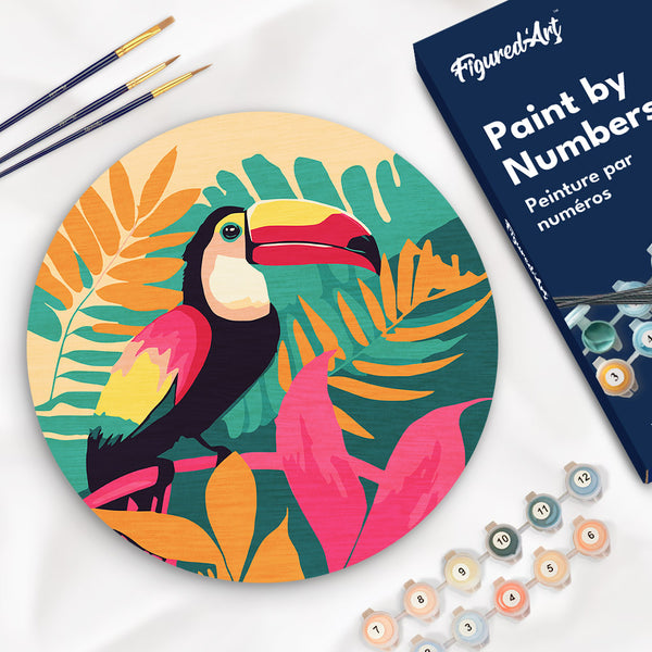 Paint by numbers on Wood Slice - Tropical Toucan Figured'Art USA