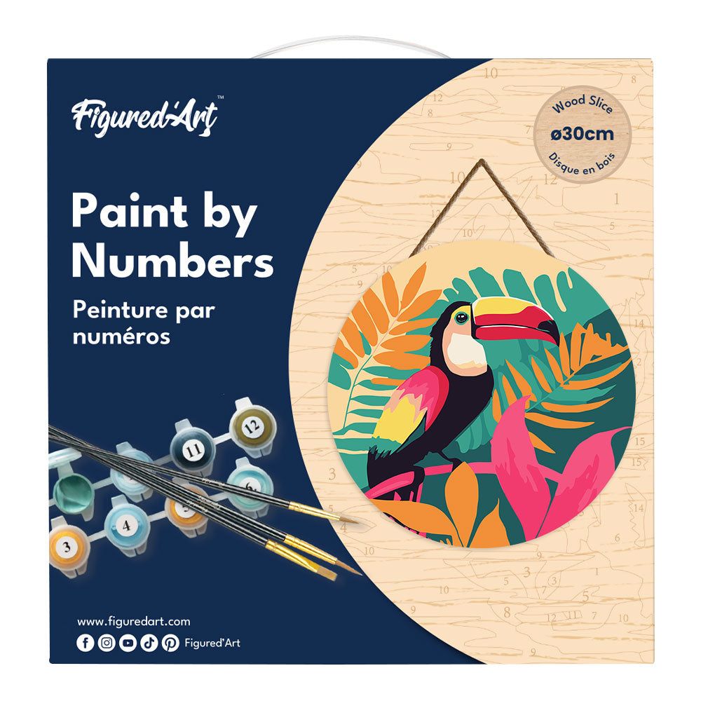 Paint by numbers on Wood Slice - Tropical Toucan