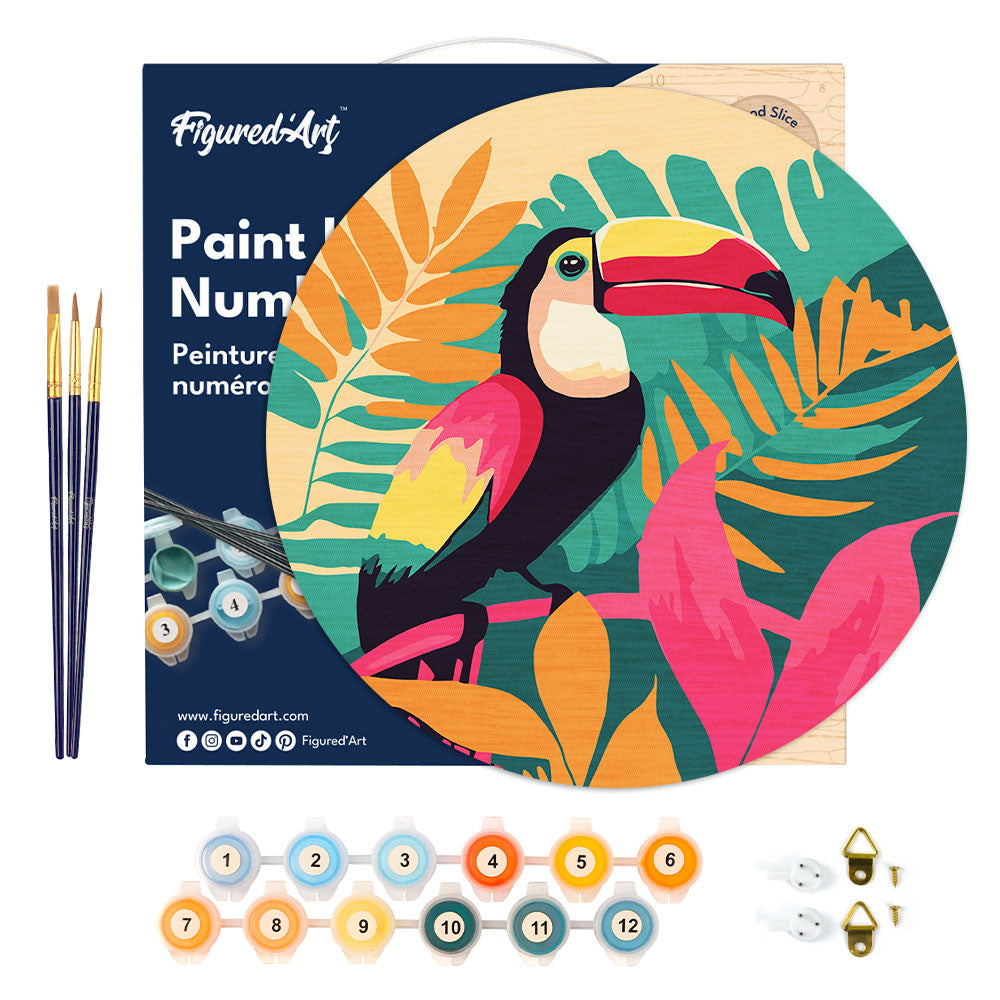 Paint by numbers on Wood Slice - Tropical Toucan