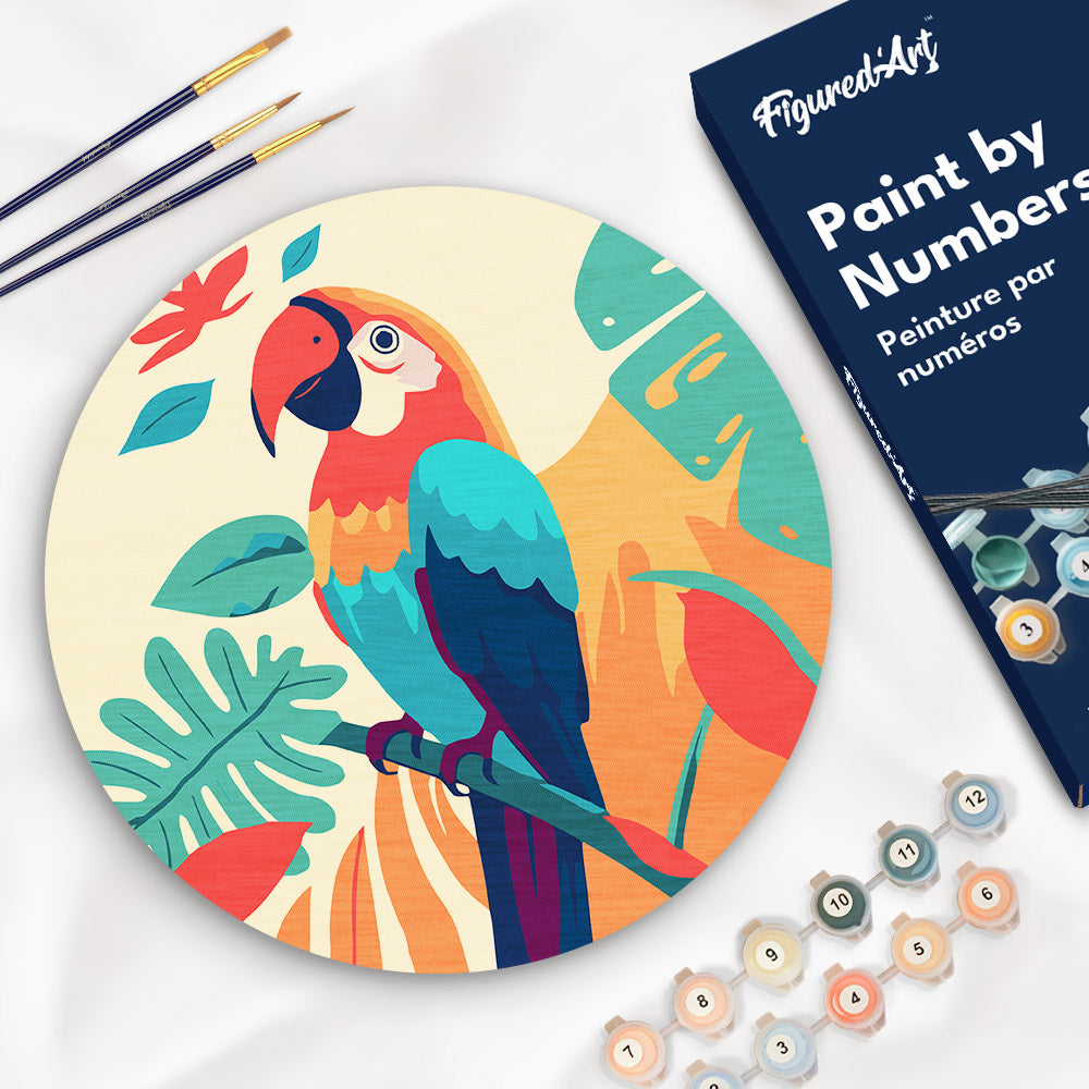 Paint by numbers on Wood Slice - Tropical Parrot Figured'Art USA