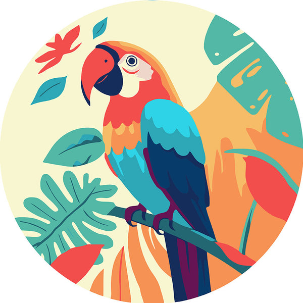 Paint by numbers on Wood Slice - Tropical Parrot