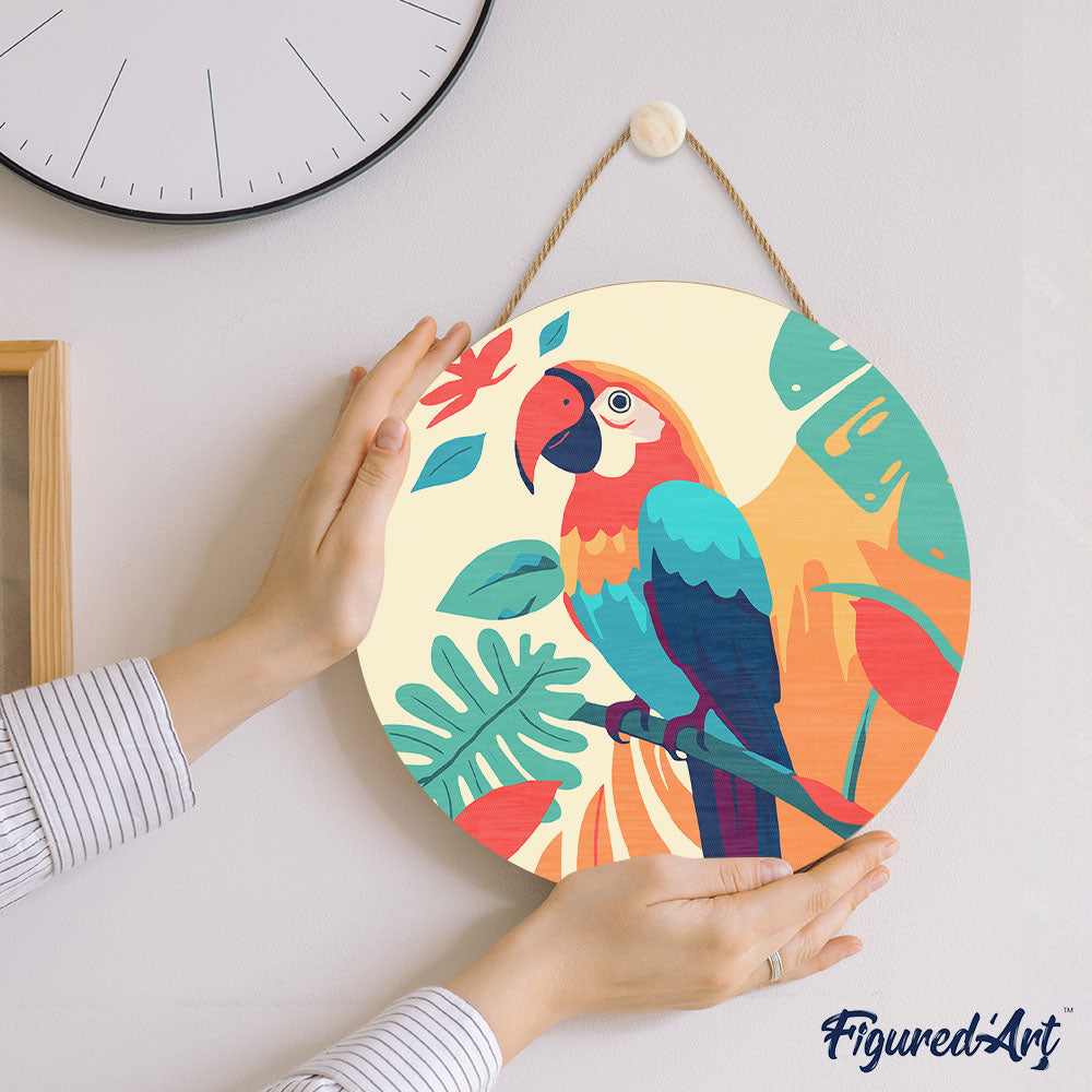 Paint by numbers on Wood Slice - Tropical Parrot