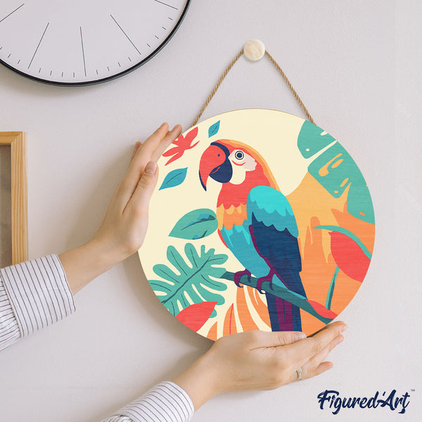 Paint by numbers on Wood Slice - Tropical Parrot