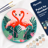Paint by numbers on Wood Slice - Tropical Flamingos Figured'Art USA