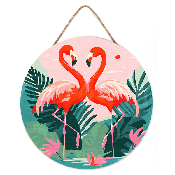 Paint by numbers on Wood Slice - Tropical Flamingos