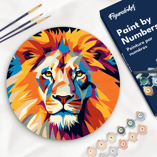 Paint by numbers on Wood Slice - Lion Figured'Art USA