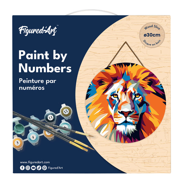 Paint by numbers on Wood Slice - Lion