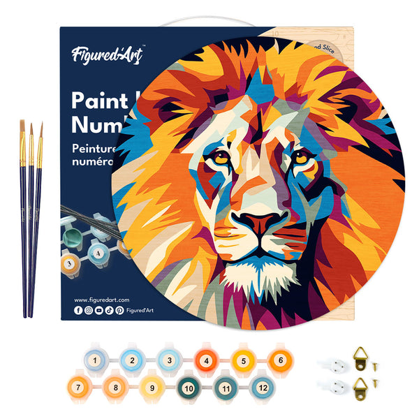 Paint by numbers on Wood Slice - Lion