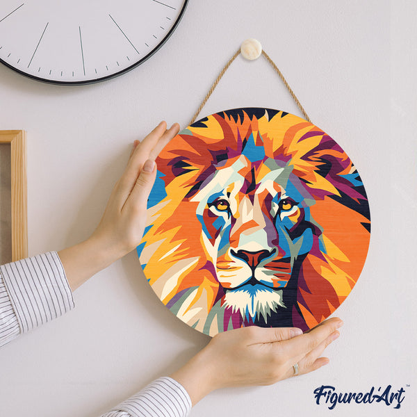 Paint by numbers on Wood Slice - Lion