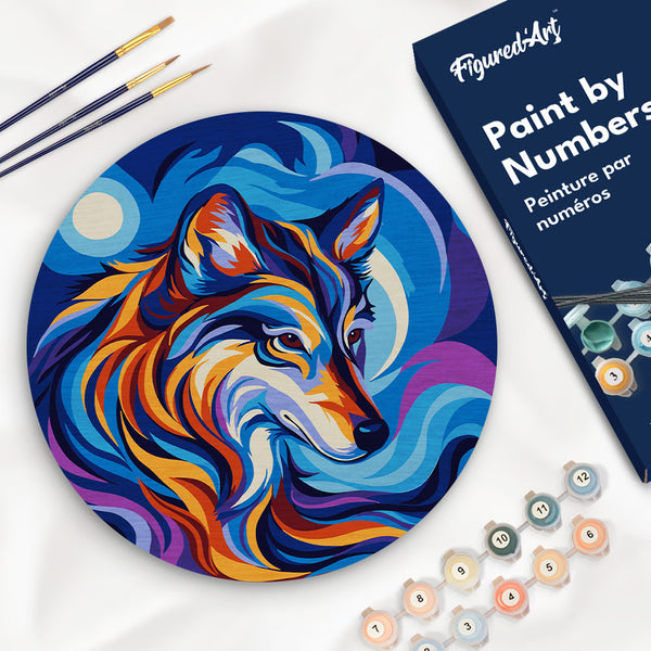 Paint by numbers on Wood Slice - Wolf Figured'Art USA