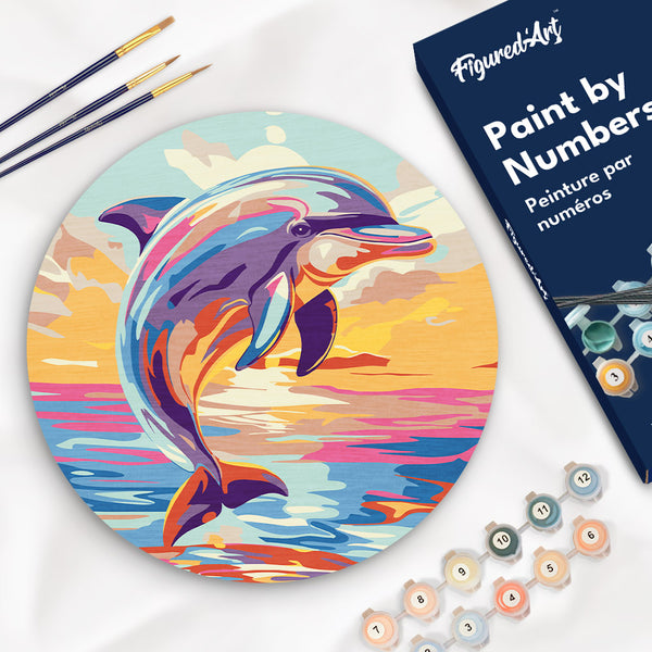 Paint by numbers on Wood Slice - Dolphin Figured'Art USA