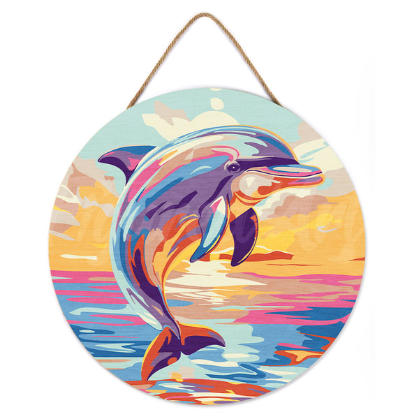 Paint by numbers on Wood Slice - Dolphin