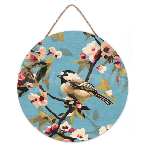 Paint by numbers on Wood Slice - Bird on Branch