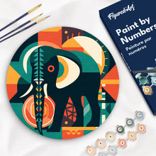 Load image into Gallery viewer, Paint by numbers on Wood Slice - Elephant Art-Deco Inspired Abstract Figured'Art USA