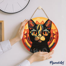 Load image into Gallery viewer, Paint by numbers on Wood Slice - Art Deco Black Cat