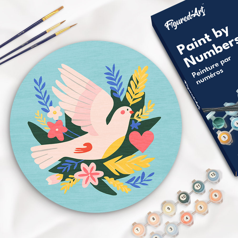 Paint by numbers on Wood Slice - Bird and Flowers Figured'Art USA
