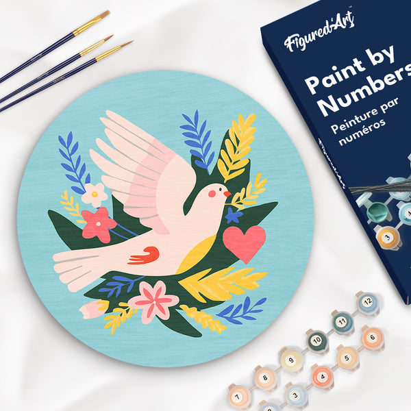 Paint by numbers on Wood Slice - Bird and Flowers Figured'Art USA