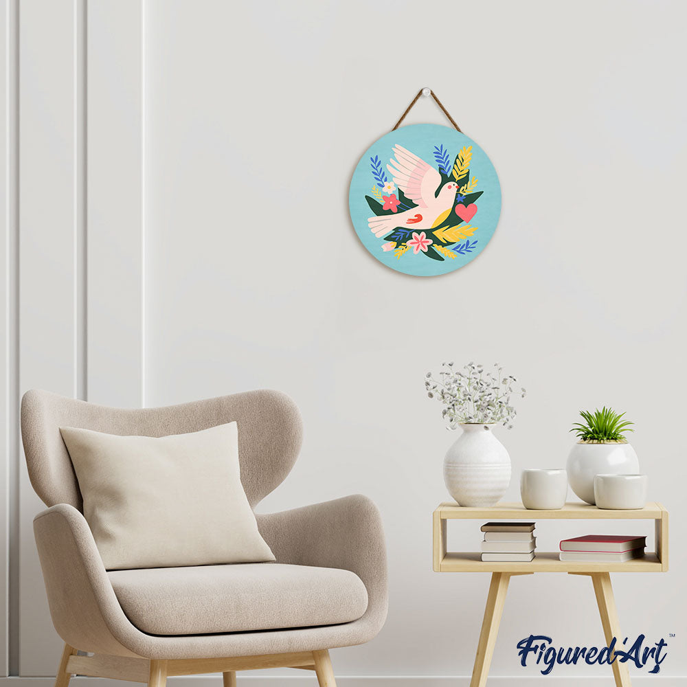 Paint by numbers on Wood Slice - Bird and Flowers