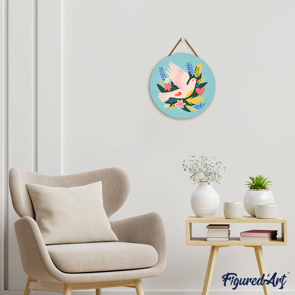 Paint by numbers on Wood Slice - Bird and Flowers