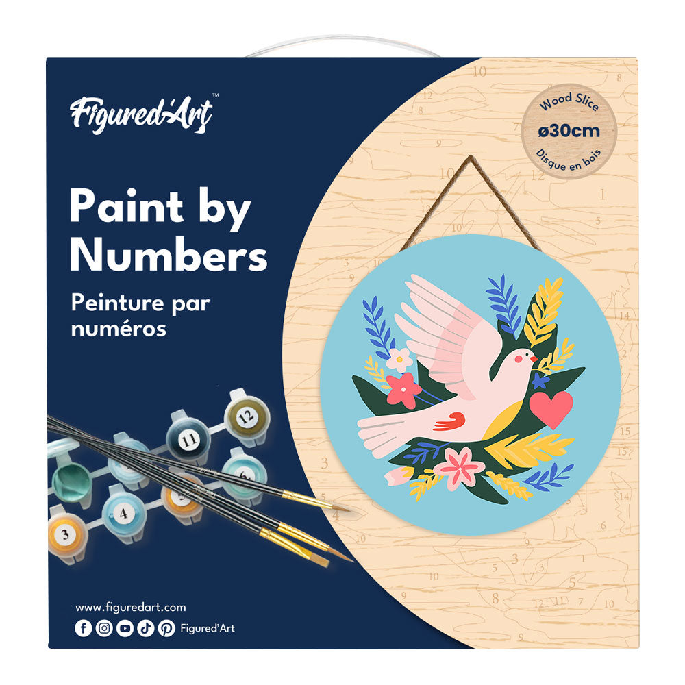 Paint by numbers on Wood Slice - Bird and Flowers
