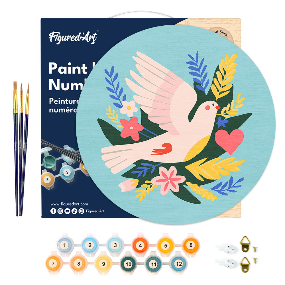 Paint by numbers on Wood Slice - Bird and Flowers