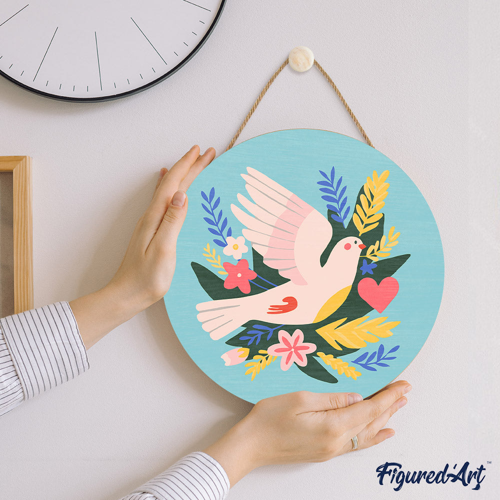 Paint by numbers on Wood Slice - Bird and Flowers