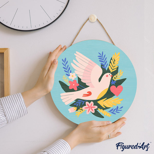 Paint by numbers on Wood Slice - Bird and Flowers