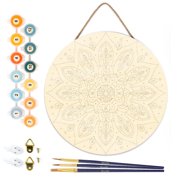 Paint by numbers on Wood Slice - Sunburst Mandala