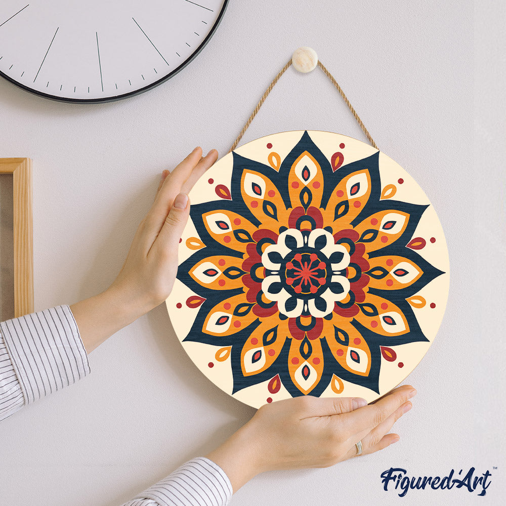 Paint by numbers on Wood Slice - Sunburst Mandala