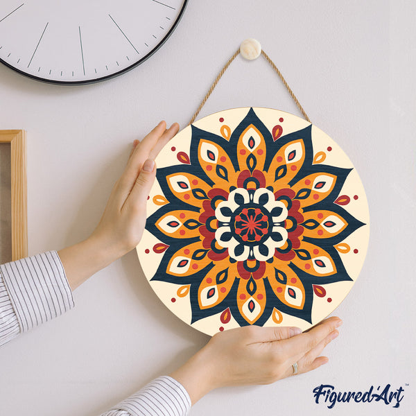 Paint by numbers on Wood Slice - Sunburst Mandala