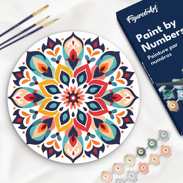 Paint by numbers on Wood Slice - Floral Mandala Figured'Art USA