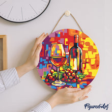 Load image into Gallery viewer, Paint by numbers on Wood Slice - Wine and Grapes