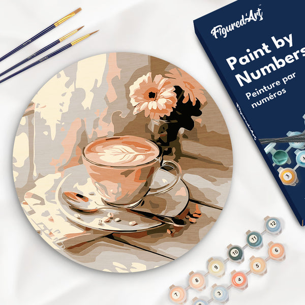 Paint by numbers on Wood Slice - Morning Coffee Figured'Art USA