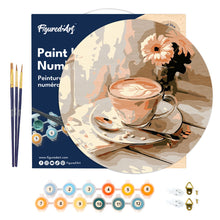 Load image into Gallery viewer, Paint by numbers on Wood Slice - Morning Coffee