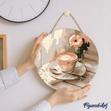 Load image into Gallery viewer, Paint by numbers on Wood Slice - Morning Coffee