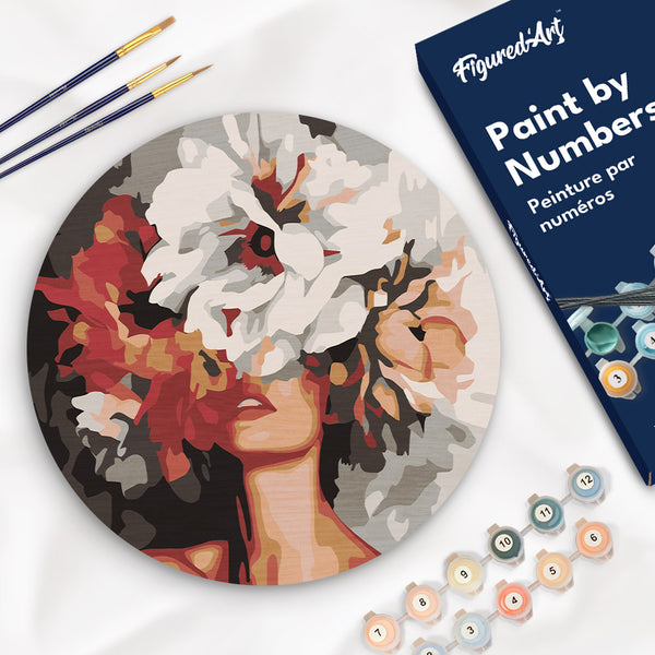 Paint by numbers on Wood Slice - Beauty Behind Flowers Figured'Art USA