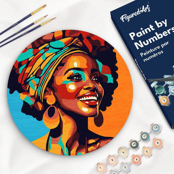 Paint by numbers on Wood Slice - African Queen Pop Art Figured'Art USA