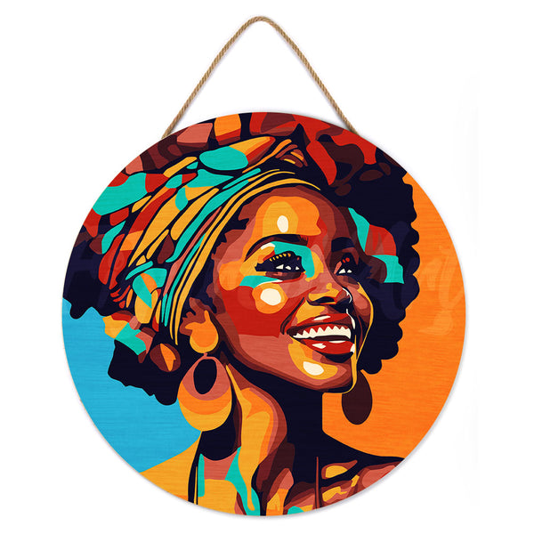 Paint by numbers on Wood Slice - African Queen Pop Art