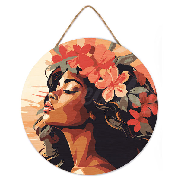 Paint by numbers on Wood Slice - Floral Woman