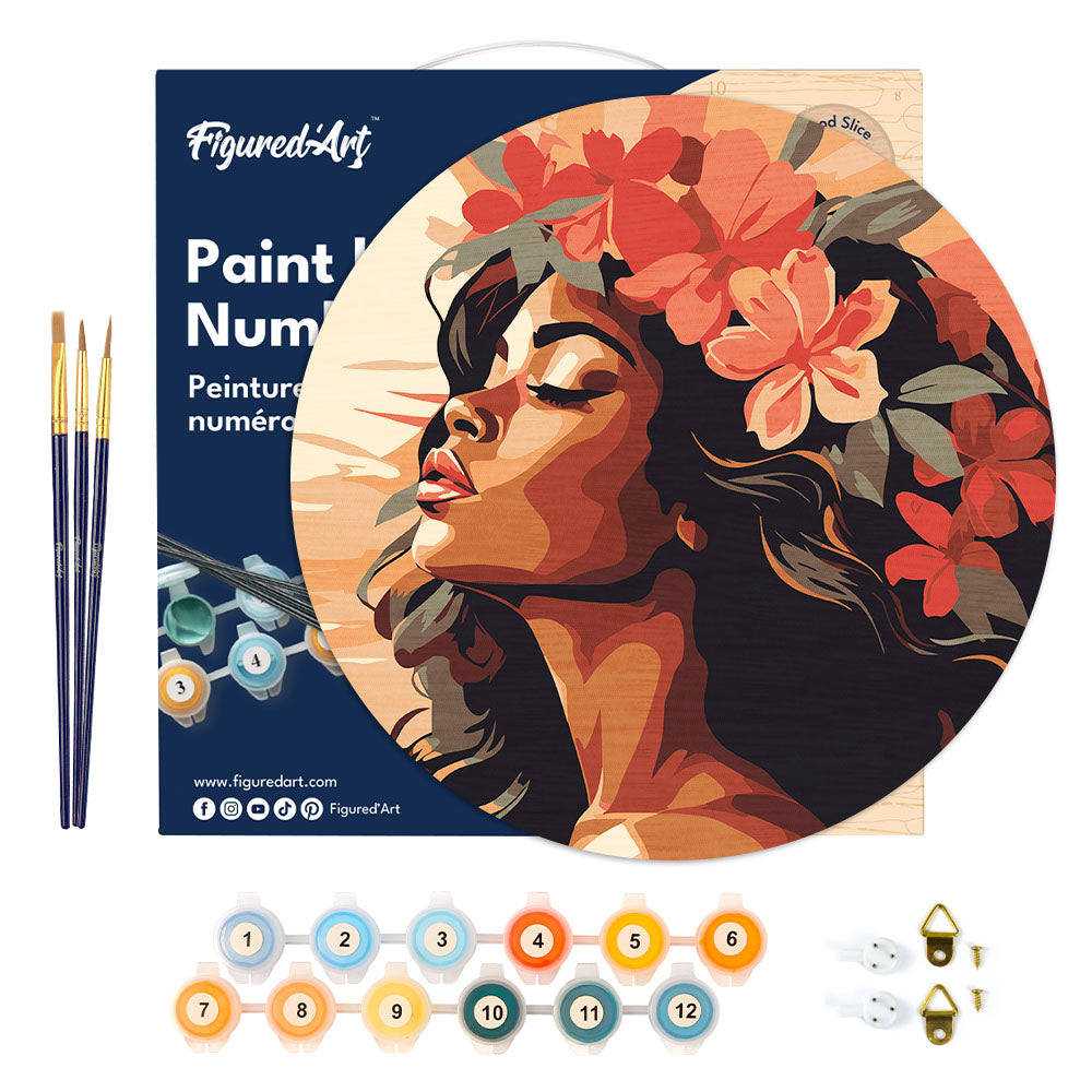 Paint by numbers on Wood Slice - Floral Woman