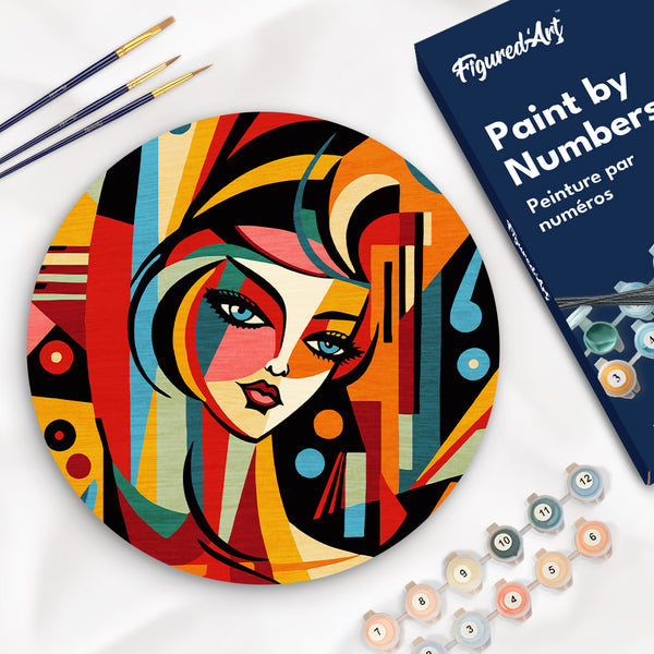 Paint by numbers on Wood Slice - Picasso Style Abstract Woman Figured'Art USA