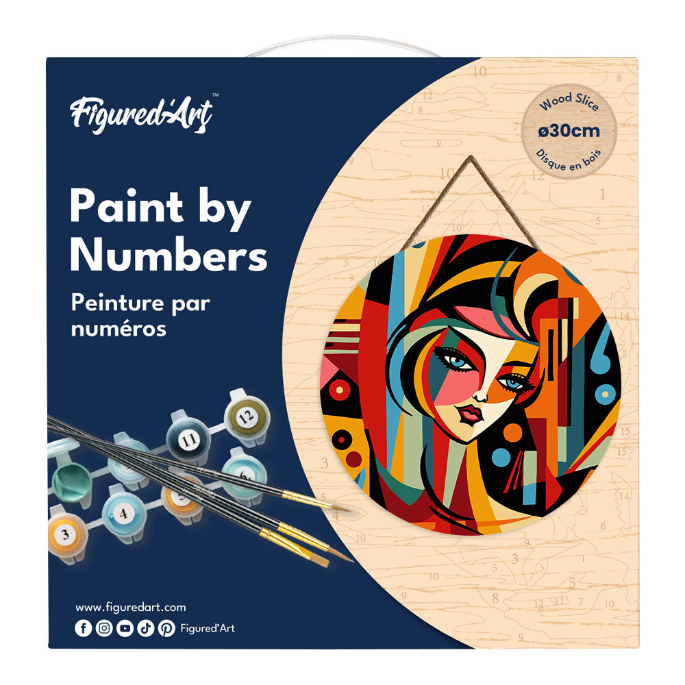 Paint by numbers on Wood Slice - Picasso Style Abstract Woman