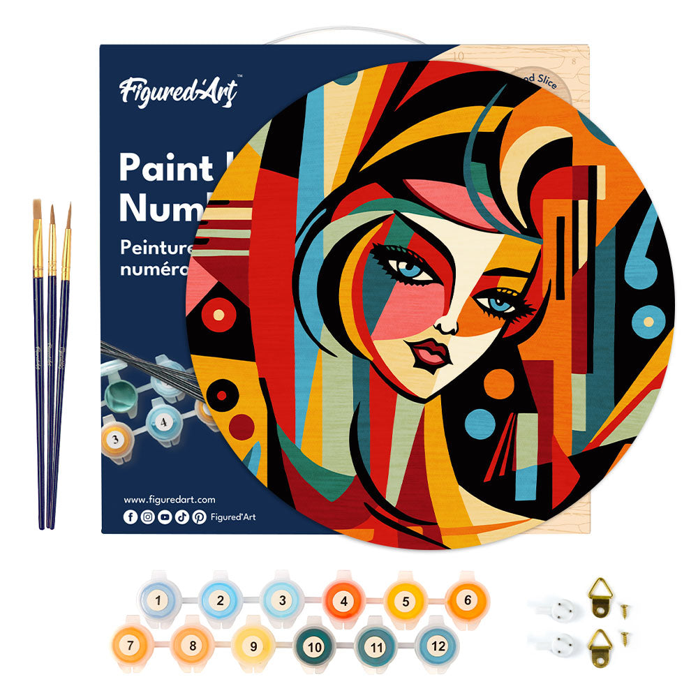 Paint by numbers on Wood Slice - Picasso Style Abstract Woman