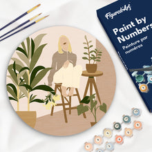 Load image into Gallery viewer, Paint by numbers on Wood Slice - Woman in the room with plants Figured'Art USA